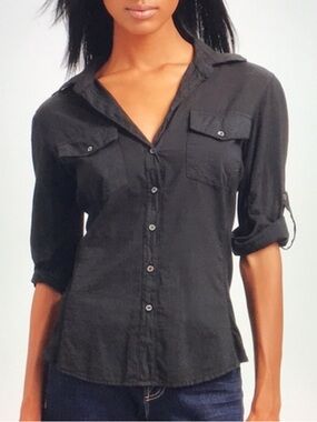 Standard James Perse contrast panel shirt 3 L black 3/4 sleeve button up ASO